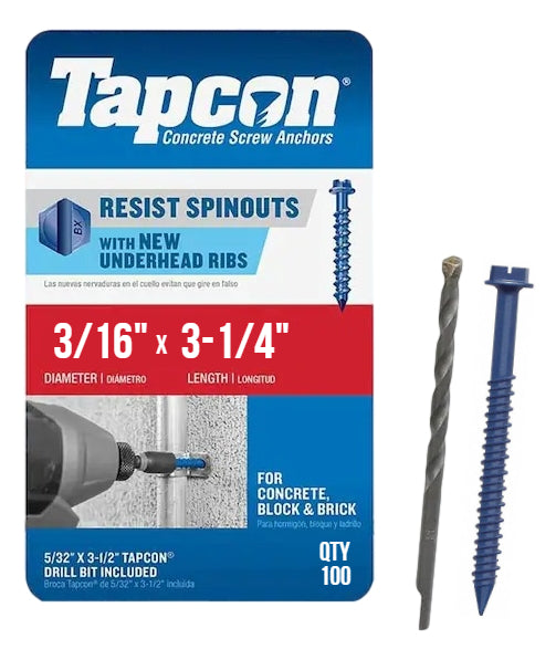 Tapcon 3/16" x 3-1/4" Hex Head Concrete Anchor Screws 3147407