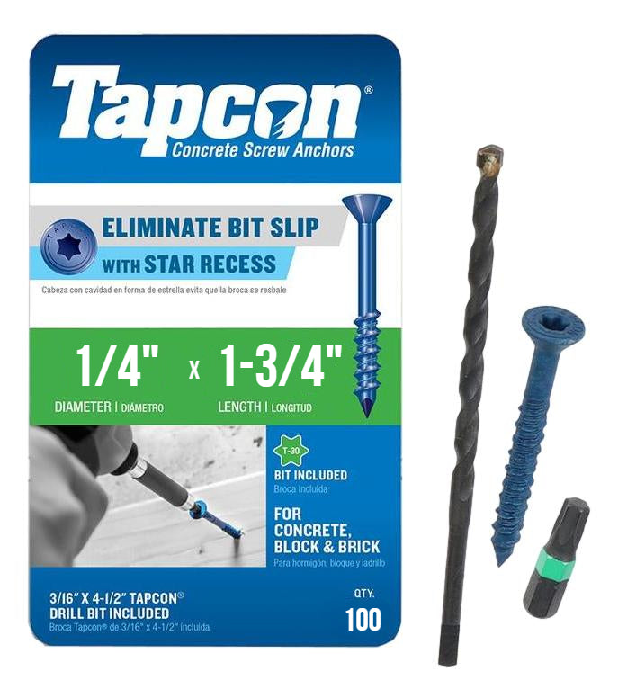 Tapcon 1/4" x 13/4" Star Torx Head Concrete Anchor Screws 3185407V2