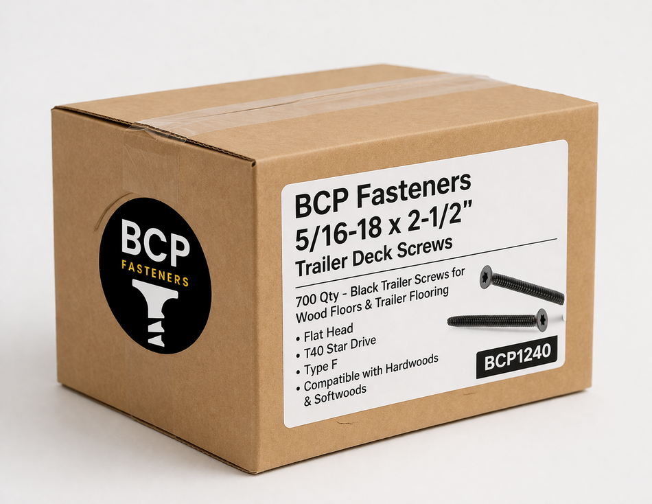 700 Pack (BULK) - 5/16-18 x 2-1/2” Flat Head Trailer Deck Screws – Type F, T40 Star, Black (BCP1240)