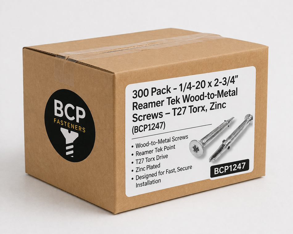 300 Pack (BULK) - 1/4-20 x 2-3/4” Reamer Tek Wood-to-Metal Screws – T27 Torx, Zinc (BCP1247)