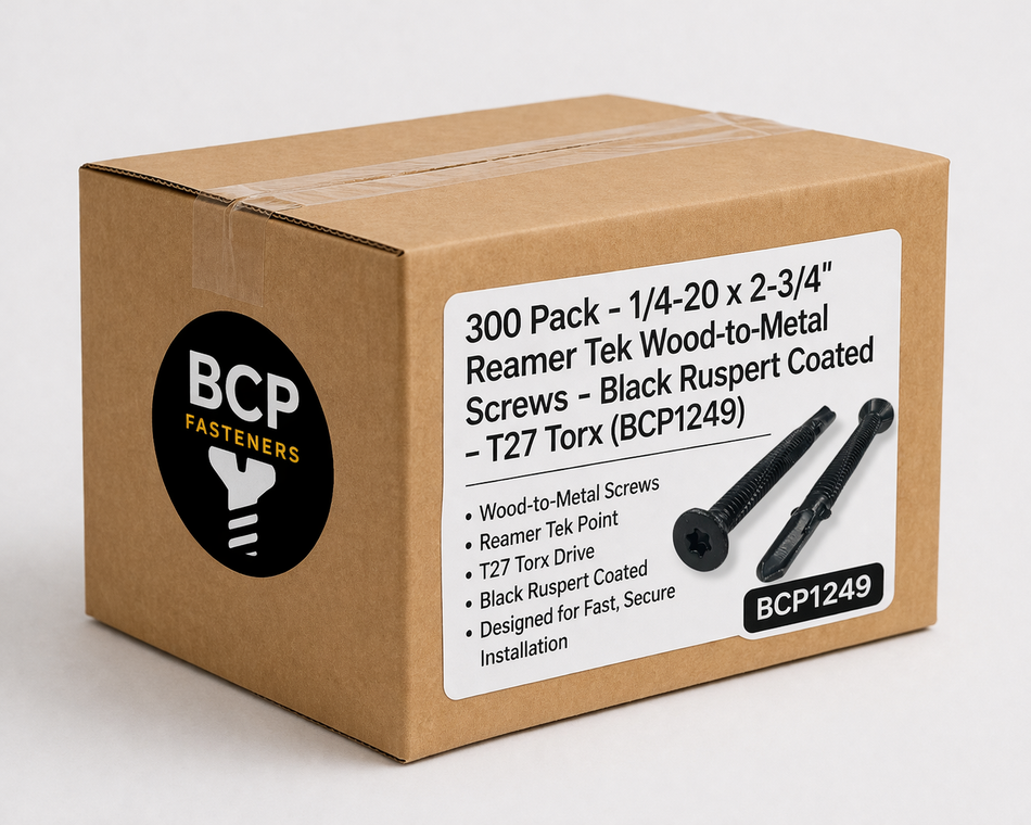 300 Pack (BULK) - 1/4-20 x 2-3/4” Reamer Tek Wood-to-Metal Screws - Black Ruspert Coated – T27 Torx (BCP1249)