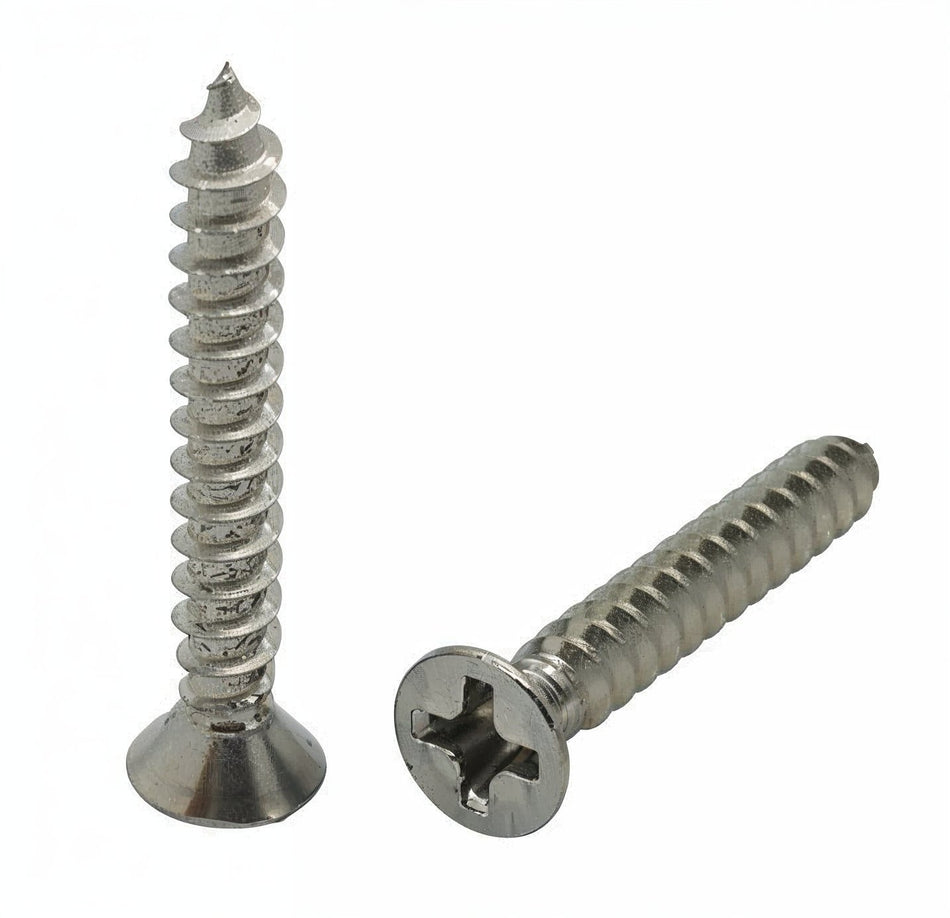 #6 x 1" Flat Head 304 Stainless Phillips Head Wood Screws, 100 Qty (BCP19)