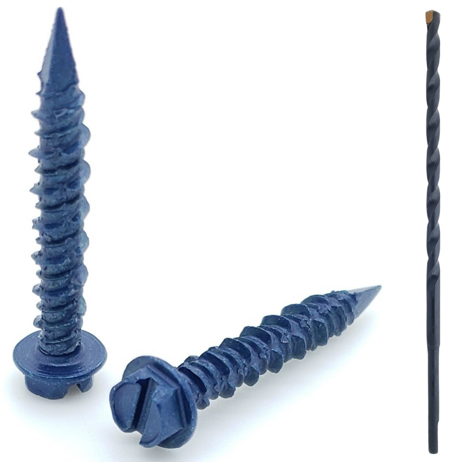 3/16" x 1-1/4" Hex Head Diamond Tip Concrete Screws To Anchor Masonry, Block & Brick, 100 Qty (BCP486)