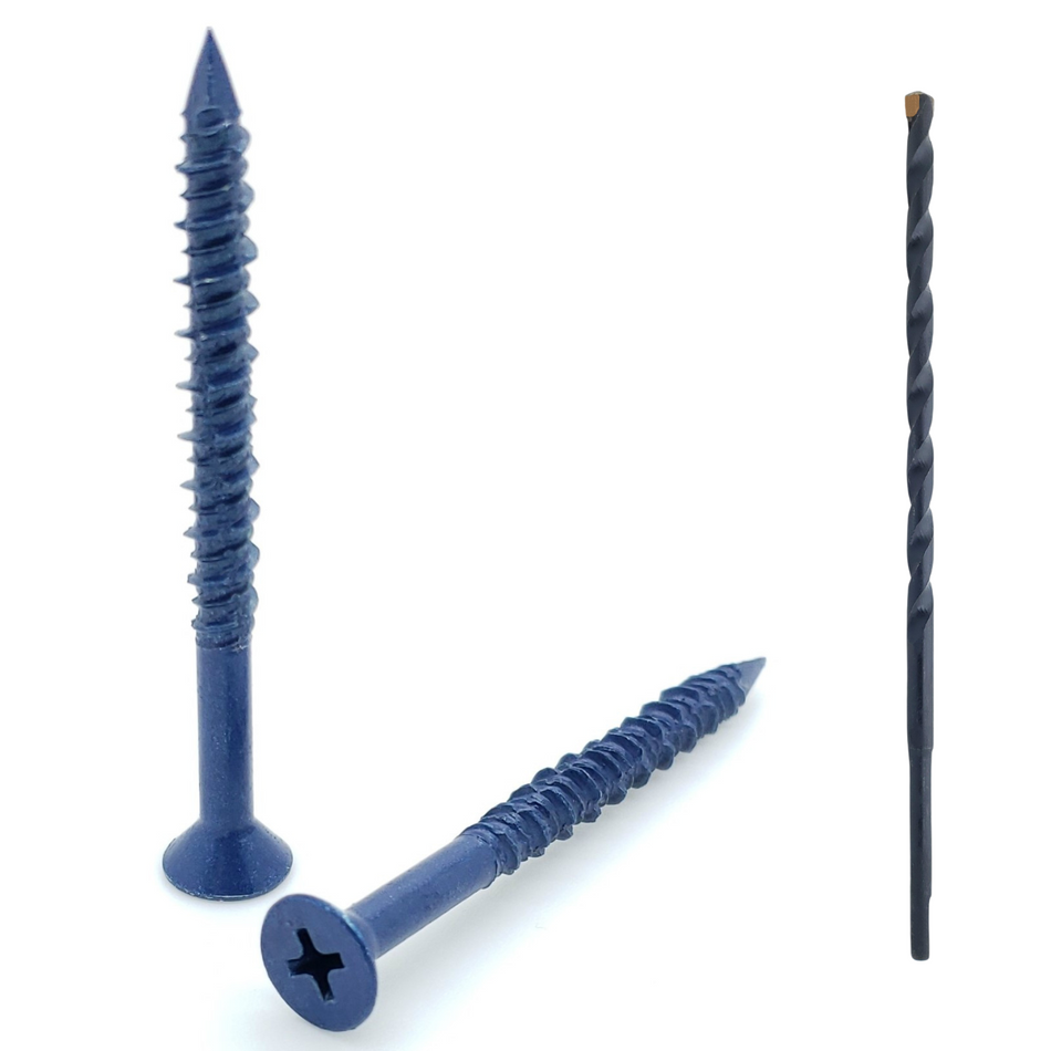 3/16" x 2-1/4" Flat Head Phillips Diamond Tip Concrete Screws To Anchor Masonry, Block & Brick, 100 Qty  (BCP482)