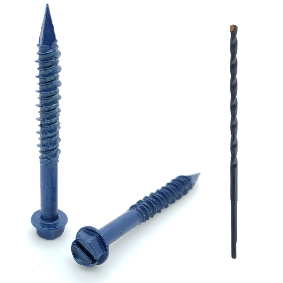 1/4" x 2-1/4" Hex Head Diamond Tip Concrete Screws To Anchor Masonry, Block & Brick, 100 Qty (BCP500)