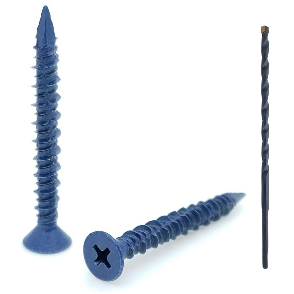 3/16" x 1-3/4" Flat Head Phillips Diamond Tip Concrete Screws To Anchor Masonry, Block & Brick, 100 Qty (BCP481)