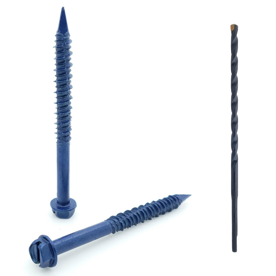 1/4" x 2-3/4" Hex Head Diamond Tip Concrete Screws To Anchor Masonry, Block & Brick, 100 Qty (BCP501)
