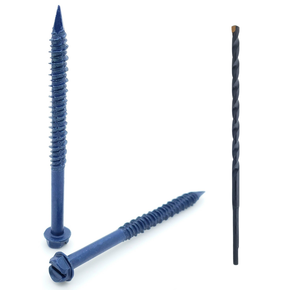 1/4" x 3-1/4" Hex Head Diamond Tip Concrete Screws To Anchor Masonry, Block & Brick, 100 Qty (BCP502)