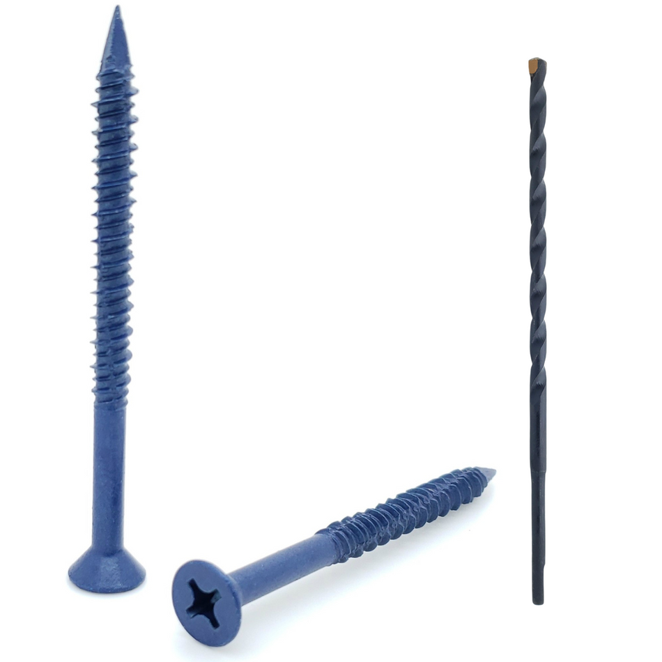1/4" x 3-1/4" Flat Head Phillips Diamond Tip Concrete Screws To Anchor Masonry, Block & Brick, 100 Qty (BCP496)