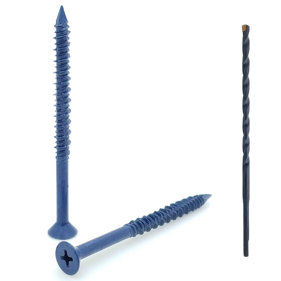 3/16" x 2-3/4" Flat Head Phillips Diamond Tip Concrete Screws To Anchor Masonry, Block & Brick, 100 Qty  (BCP483)