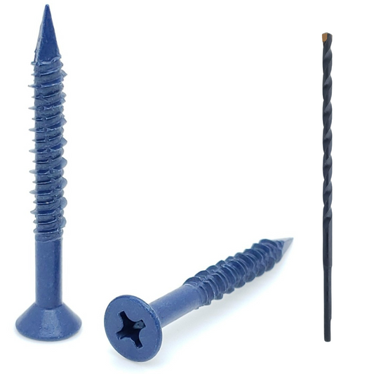 100 Qty 1/4" x 2-1/4" Flat Head Phillips Diamond Tip Concrete Screws To Anchor Masonry, Block & Brick (BCP494)