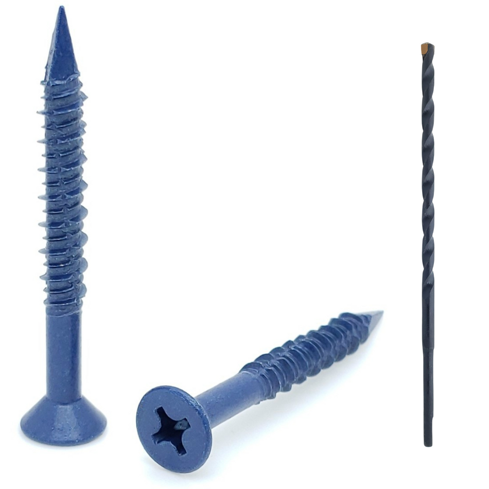 1/4" x 2-1/4" Flat Head Phillips Diamond Tip Concrete Screws To Anchor Masonry, Block & Brick, 100 Qty  (BCP494)