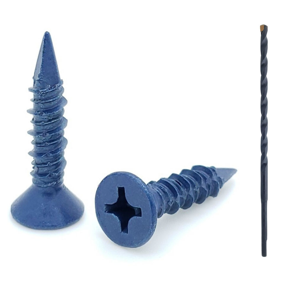 1/4" x 1-1/4" Flat Head Phillips Diamond Tip Concrete Screws To Anchor Masonry, Block & Brick, 100 Qty (BCP492)