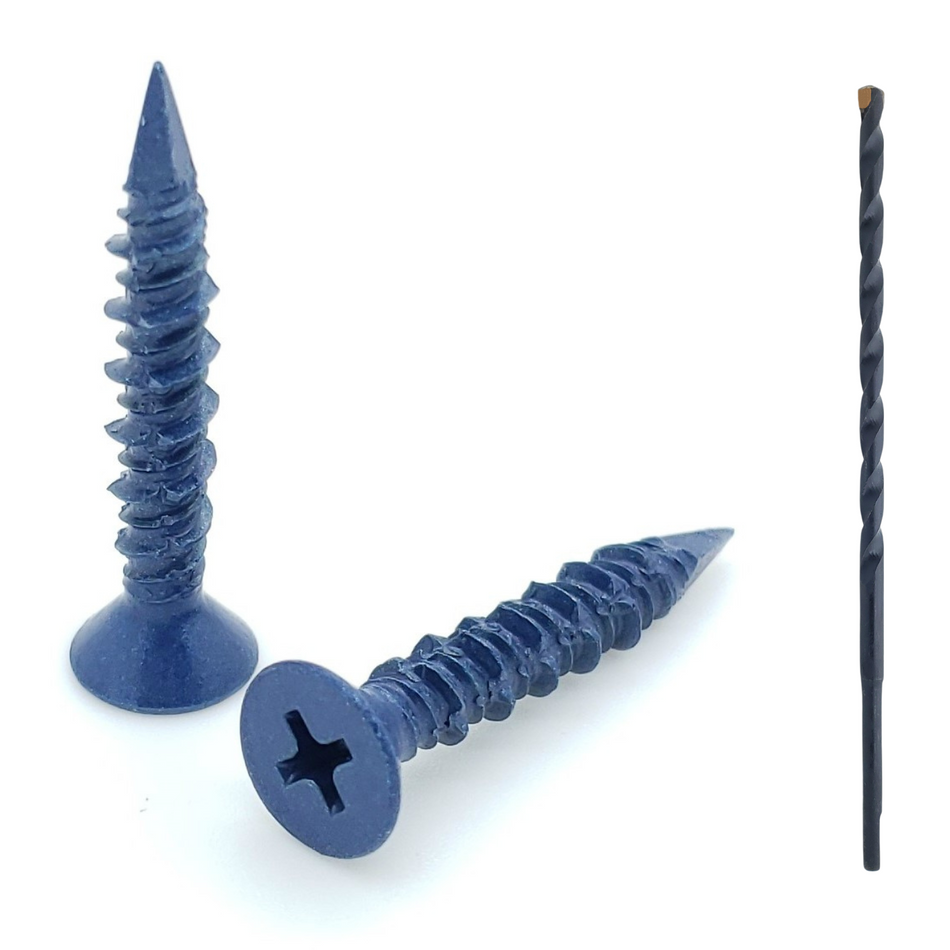 3/16 x 1-1/4 Flat Head Phillips Diamond Tip Concrete Screws To Anchor Masonry, Block & Brick, 100 Qty (BCP480)