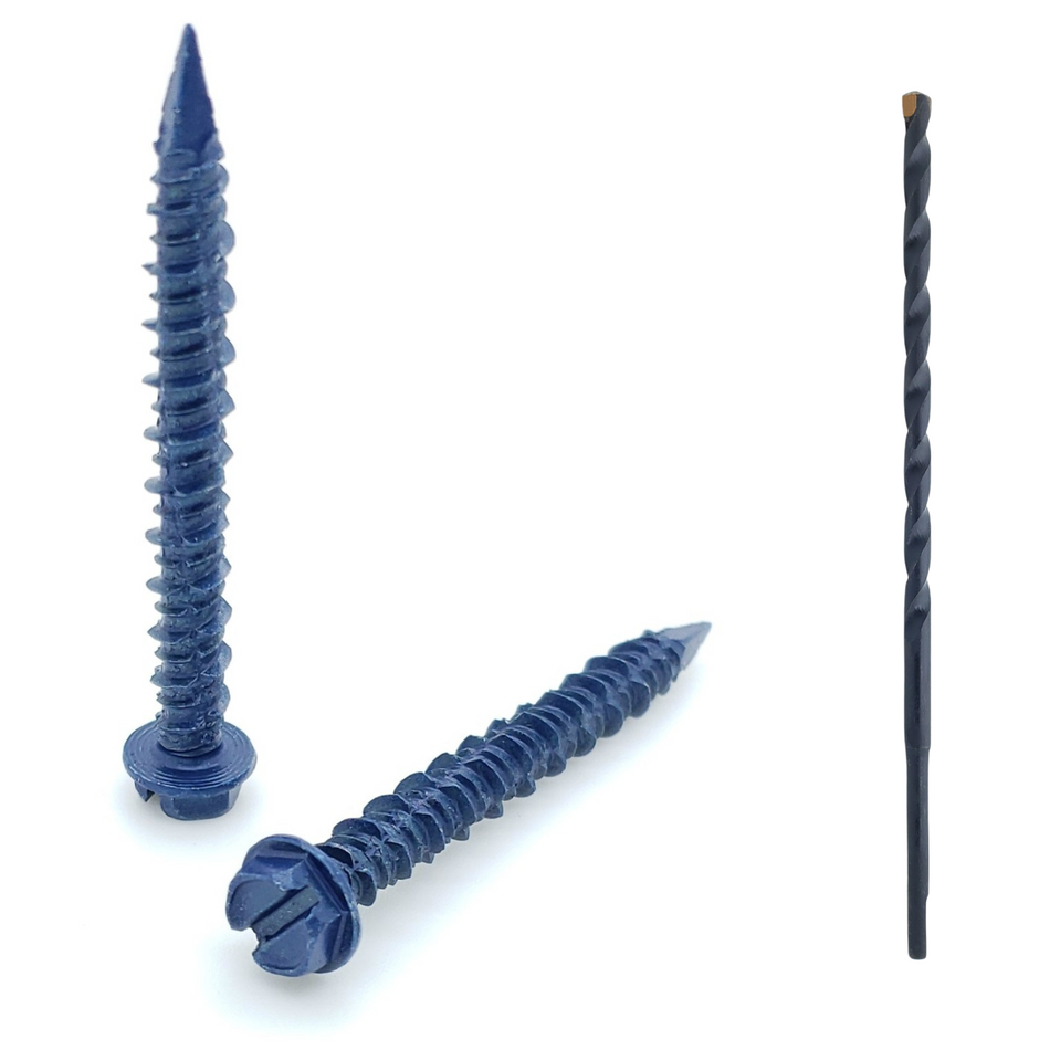 3/16" x 1-3/4" Hex Head Diamond Tip Concrete Screws To Anchor Masonry, Block & Brick, 100 Qty  (BCP487)