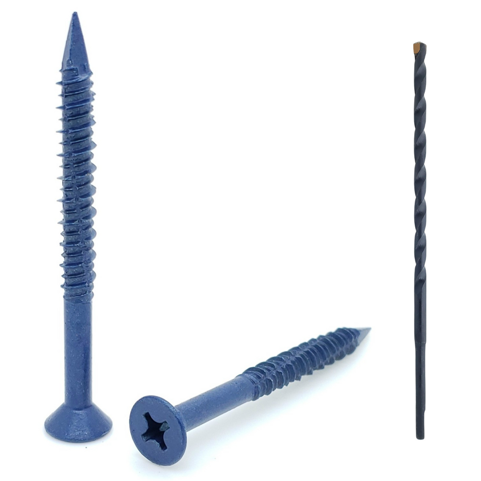 1/4" x 2-3/4" Flat Head Phillips Diamond Tip Concrete Screws To Anchor Masonry, Block & Brick, 100 Qty (BCP495)