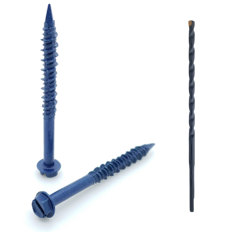 3/16" x 2-1/4" Hex Head Diamond Tip Concrete Screws To Anchor Masonry, Block & Brick, 100 Qty (BCP488)