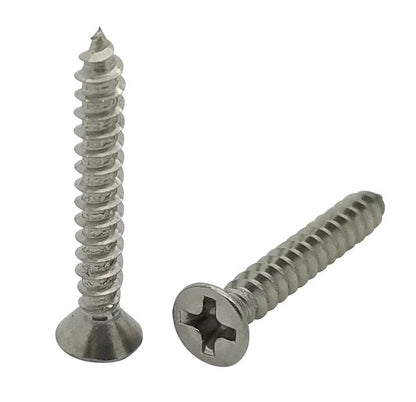 200 Qty #8 x 1" Flat Head 304 Stainless Phillips Head Wood Screws (BCP46)