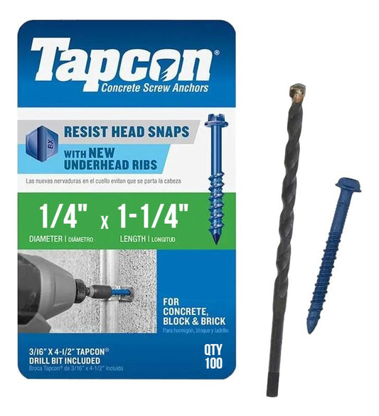 1/4 x 1-1/4" Tapcon Hex Head