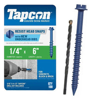 Tapcon 1/4" x 6" Hex Head Concrete Anchor Screws 3205407 | 100 Pack | Drill Bit Included