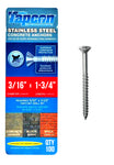 Tapcon 3/16" x 1-3/4" Stainless Steel Phillips Flat Head Concrete Anchor Screws 3418907 | 100 Pack | Drill Bit Included