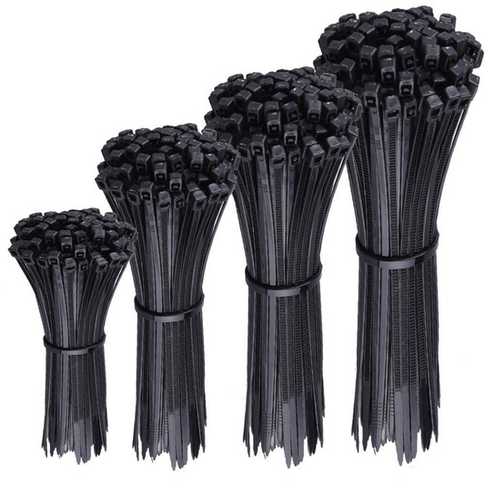 400 Qty Assorted Black Nylon Cable Zip Ties 4", 7", 11" & 14" | Made In The USA | BCP908