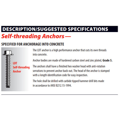 Red Head Tapcon+ 3/8" x 2-1/2" Large Heavy Duty Hex Head Concrete Anchor Screws LDT-3824 | 50 Pack