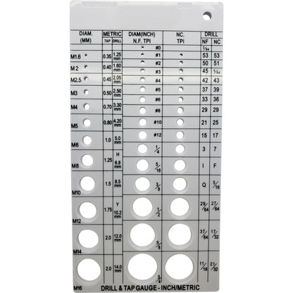 Screw Thread Gauge | Metric And SAE | Recommends Drill Bit & Tap Size (BCP675)