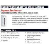 Tapcon 1/4" x 5" Star Torx Head Concrete Anchor Screws 3197407V2 | 100 Pack | Drill Bit Included