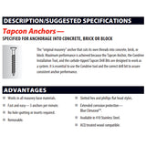 Tapcon 3/16" x 2-3/4" Star Torx Head Concrete Anchor Screws 3175407V2 | 100 Pack | Drill Bit Included